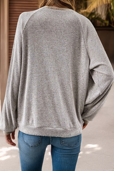 Color Contrast Ribbed Loose Fit Sweatshirt