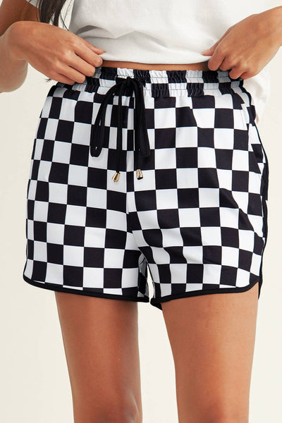 Checkered Drawstring Casual Shorts
