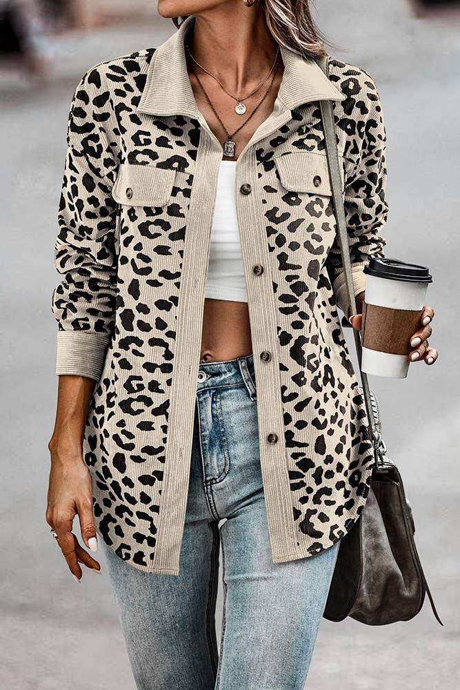 Leopard Print Corduroy Jacket