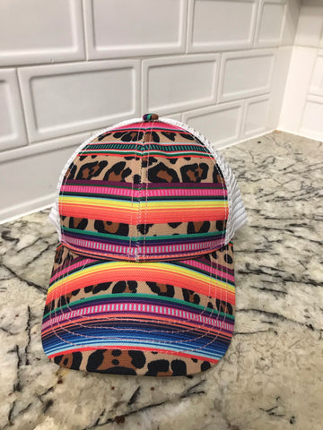 Leopard Serape Ponytail Hat - Little Girl's